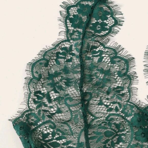 Green Lace Teddy Lingerie Outfit - Picture 4 of 9